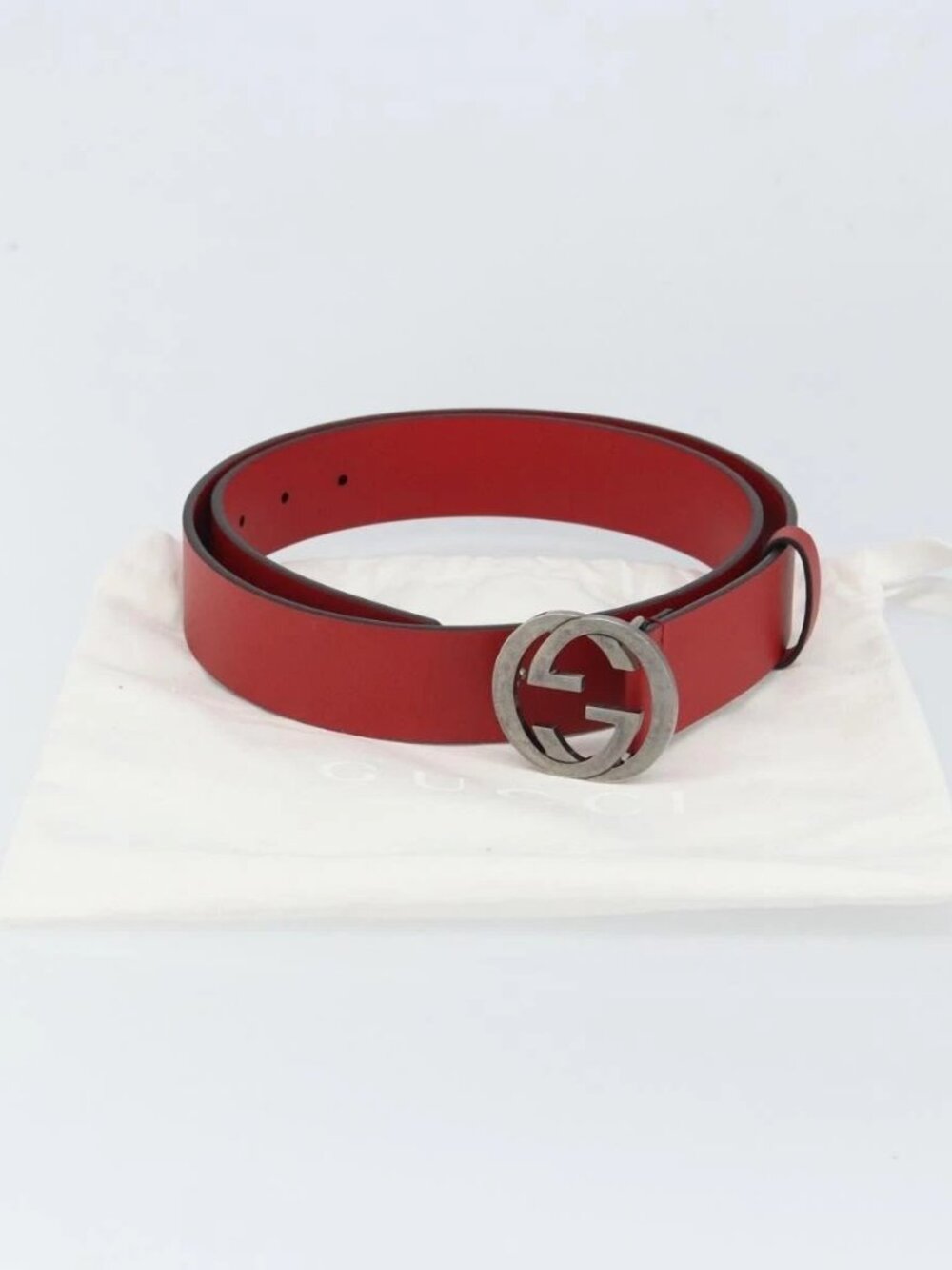 GUCCI Interlocking G Belt Leather 42.9" Red Silver - Picture 11 of 11